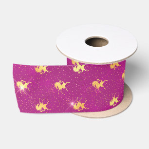 Goldenes Einhorn-Sparkling-Muster auf Magenta Satinband