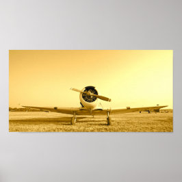 Goldenes einmotoriges Flugzeug Vintage-Flugzeug Poster