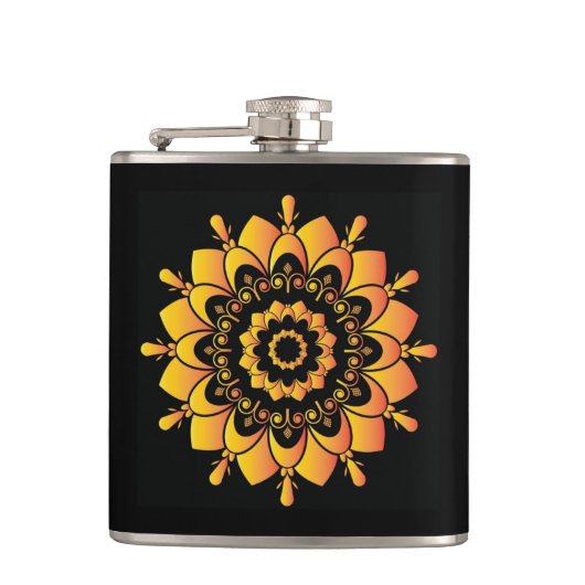 Goldenes einzigartiges Mandala-Design Flachmann (Vorderseite)