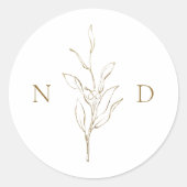 Goldenes, elegantes botanisches Blätter Hochzeit Runder Aufkleber (Vorderseite)
