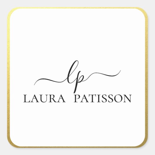 Goldenes elegantes Drehbuch mit Monogramm Quadratischer Aufkleber (Vorderseite)