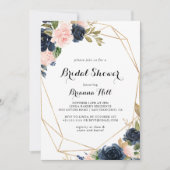 Goldenes Elegantes Winter Floral Brautparty Einladung (Vorderseite)