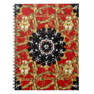 Goldenes Element auf rotem Hintergrund. Vintage Il Notizblock