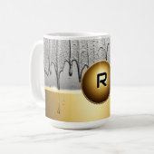 Goldenes Emblem mit tropfender Silberfarbe Kaffeetasse (Vorderseite Links)