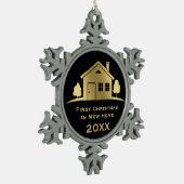 Goldenes erstes Weihnachten im neuen Zuhause 20XX Schneeflocken Zinn-Ornament (Links)