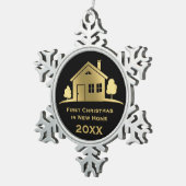 Goldenes erstes Weihnachten im neuen Zuhause 20XX Schneeflocken Zinn-Ornament (Rechts)