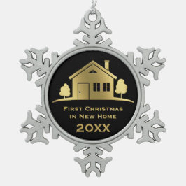 Goldenes erstes Weihnachten im neuen Zuhause 20XX Schneeflocken Zinn-Ornament