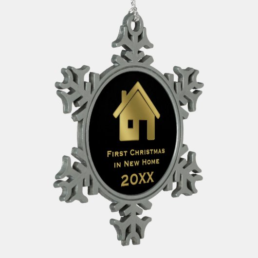Goldenes erstes Weihnachten im neuen Zuhause 20XX Schneeflocken Zinn-Ornament (Links)
