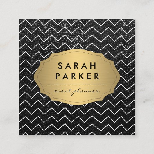Goldenes Etikett mit Zickzack Muster aus Metall Quadratische Visitenkarte (Vorderseite)