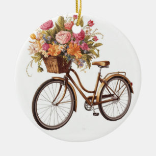 Goldenes Fahrrad mit Blumenkorb Vintage Keramik Ornament