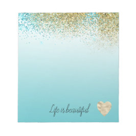 Goldenes falsches Glitter Aqua Ombre Herz Notizblock