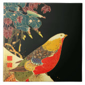 Goldenes Fasan im Schnee Antike Japanische Blume Fliese (Vorderseite)