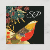 Goldenes Fasan im Schnee Antike Japanische Blume Quadratische Visitenkarte (Rückseite)