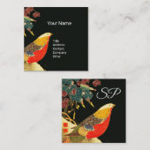 Goldenes Fasan im Schnee Antike Japanische Blume Quadratische Visitenkarte (Vorne/Hinten)