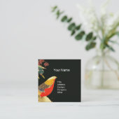 Goldenes Fasan im Schnee Antike Japanische Blume Quadratische Visitenkarte (Stehend Vorderseite)