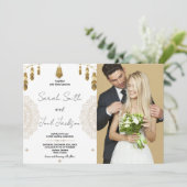Goldenes Feather and Art Wedding Einladungen zum F (Stehend Vorderseite)
