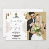 Goldenes Feather and Art Wedding Einladungen zum F (Vorne/Hinten)
