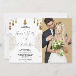 Goldenes Feather and Art Wedding Einladungen zum F