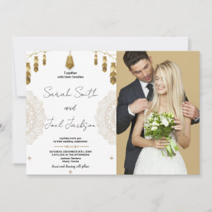 Goldenes Feather and Art Wedding Einladungen zum F
