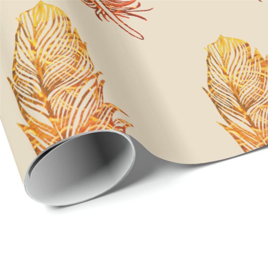 Goldenes Feather-Glossy Wrapping Paper, 30 in x 2 Geschenkpapier (Rolleneckpunkt)