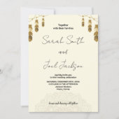 Goldenes Feather und Art Beige Hochzeit Einladunge Einladung (Vorderseite)