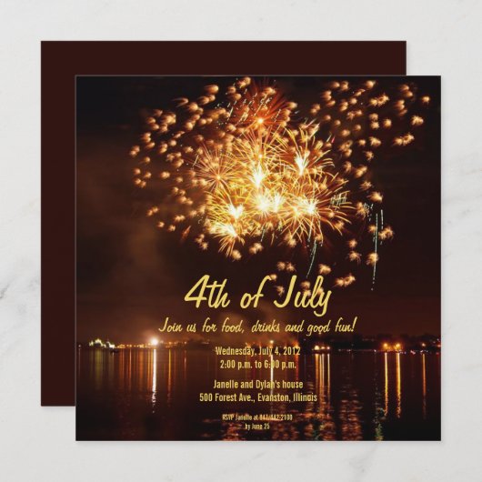 Goldenes Feuerwerk 4. Juli Einladung (Vorne/Hinten)
