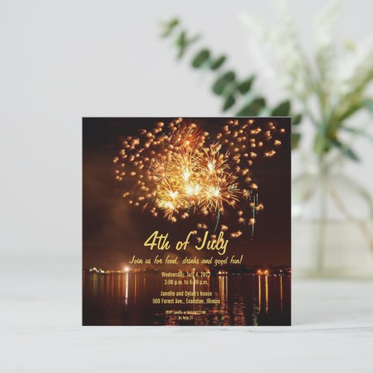 Goldenes Feuerwerk 4. Juli Einladung (Stehend Vorderseite)