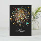 Goldenes Feuerwerk & Konfetti-Feier Einladung (Stehend Vorderseite)