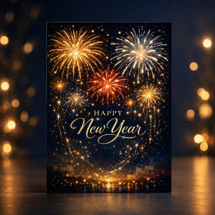 Goldenes Feuerwerk Nachthimmel Neujahr Feiertagskarte