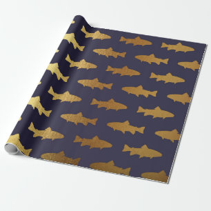 Goldenes Fisch-Haifisch-Ozean-Seeblaue Geschenkpapier