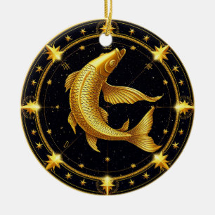 Goldenes Fische-Sternzeichen-Symbol umgeben von St Keramik Ornament