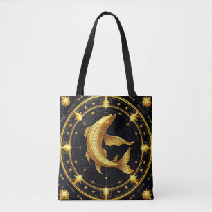 Goldenes Fische-Sternzeichen-Symbol umgeben von St Tasche