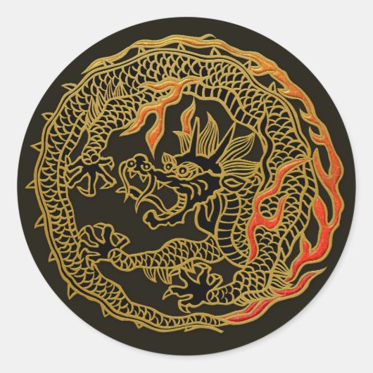 Goldenes Flammen-Drachen-Emblem Runder Aufkleber (Vorderseite)