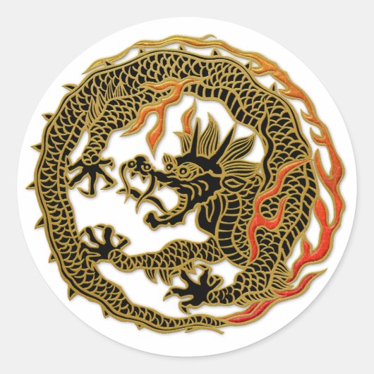 Goldenes Flammen-Drachen-Emblem Runder Aufkleber (Vorderseite)