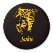 Goldenes Flammenpferd mit individuelle Name Keramikknauf (Vorderseite)