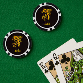 Goldenes Flammenpferd mit individuelle Name Pokerchips