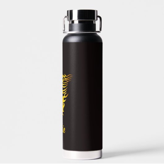 Goldenes Flammenpferd mit individuelle Name Trinkflasche (Rückseite)