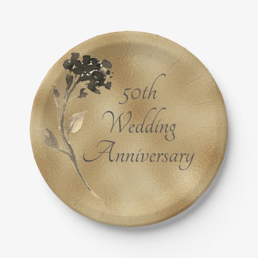 Goldenes Flora-Elegant zum 50. Jubiläum Pappteller (Vorderseite)