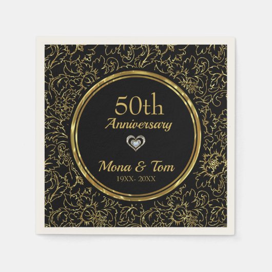 Goldenes Floral Damask Muster Serviette (Vorderseite)