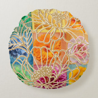Goldenes florales Mosaik-Rundkissen Rundes Kissen