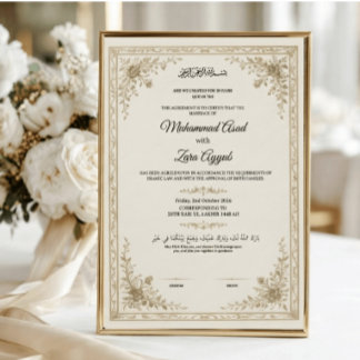 Goldenes florales muslimisches Nikkah Nama-Zertifi Poster