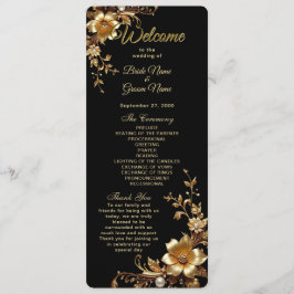 Goldenes florales verziertes Rahmen-Hochzeitsprogr Programm