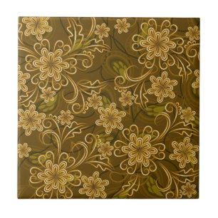 Goldenes florales Vintage-Muster Fliese
