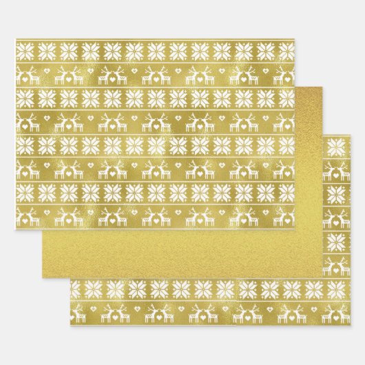 Goldenes Foil Rentier Schneeflockenmuster und Gold Geschenkpapier Set (Set)