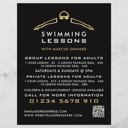 Goldenes Foil-Schwimmer-Symbol, Swimming Lesson-We Flyer (Vorne)
