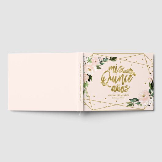 Goldenes Forelle Rosa Blumenrosa Quinceanera Gäste Gästebuch (Voll)