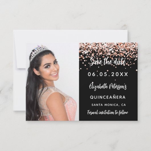 Goldenes Foto aus Quinceanera-Rose Save The Date (Vorderseite)