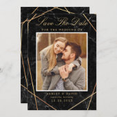 Goldenes Foto aus schwarzem Marmor Save the Date (Vorne/Hinten)