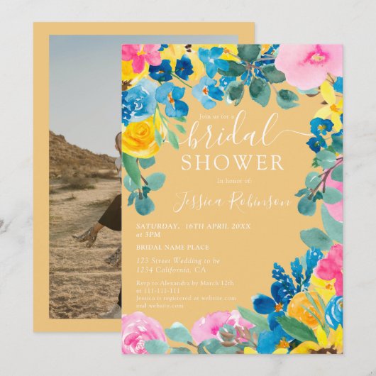 Goldenes Foto Brautparty Einladung (Vorne/Hinten)