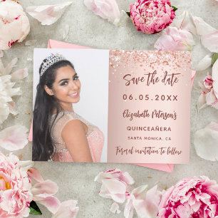 Goldenes Foto der Quinceanera-Rose Save The Date